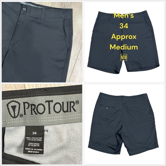 Men's Pro Tour 34 Medium Chino Khakis Shorts Black Stretch Flex Waistband NWOT - Picture 1 of 7